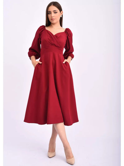 Damen Wickelkleid mit volumetrischen Ärmeln und elegantem V-Ausschnitt Heidi-Mode