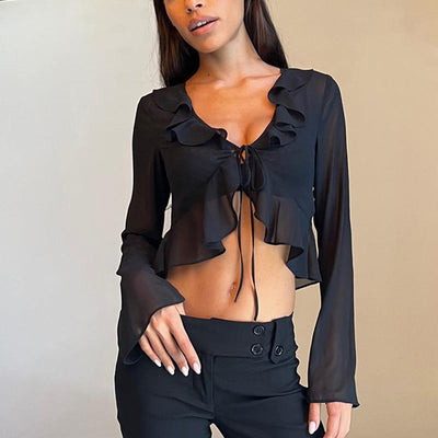 Damen elegante Bluse mit Rüschen und Schnittdetail Heidi-Mode