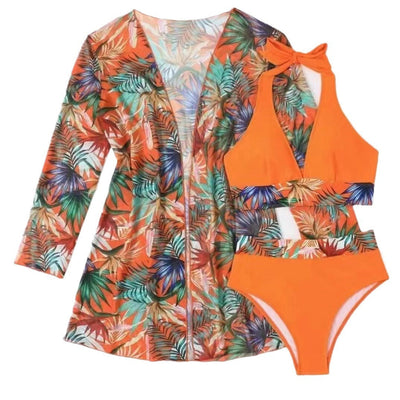 Jane – Dreiteiliges gedrucktes Badeanzug-Set mit Mesh