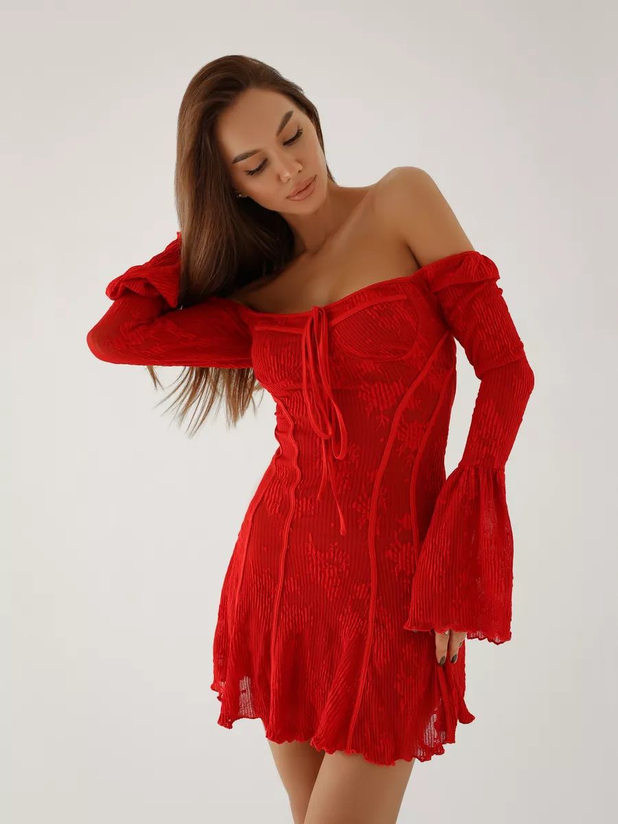 Damen elegantes Midikleid mit durchscheinendem Material und raffinierten Volants Heidi-Mode