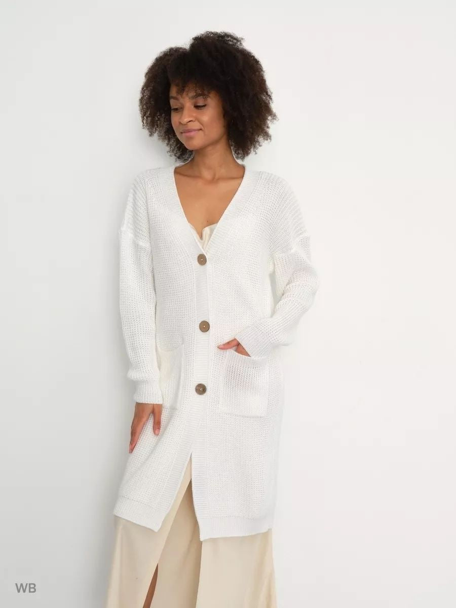 Damen lässiger Strickcardigan mit Knopfverschluss und Taschen Heidi-Mode