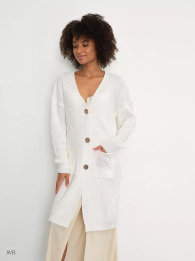 Damen lässiger Strickcardigan mit Knopfverschluss und Taschen Heidi-Mode