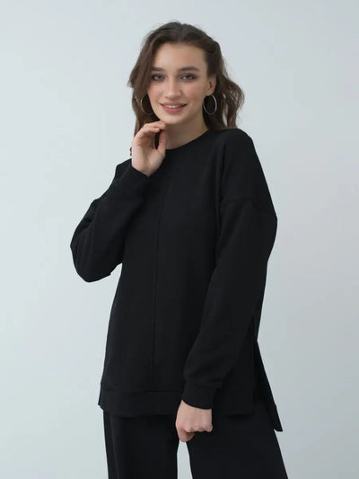 Damenoversized Pullover mit seitlichen Schlitzen und lässigem Schnitt Heidi-Mode