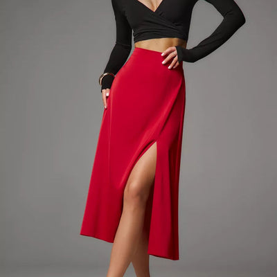 Damen Midirock mit sexy Schlitz und edlem Leoprint Heidi-Mode