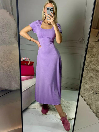 Damen Midikleid mit schickem Rippenstruktur und eleganten Puffärmeln Heidi-Mode