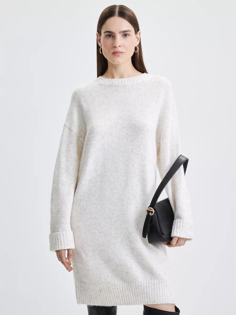 Damen Strickkleid mit überschnittenen Schultern und geripptem Saum Heidi-Mode