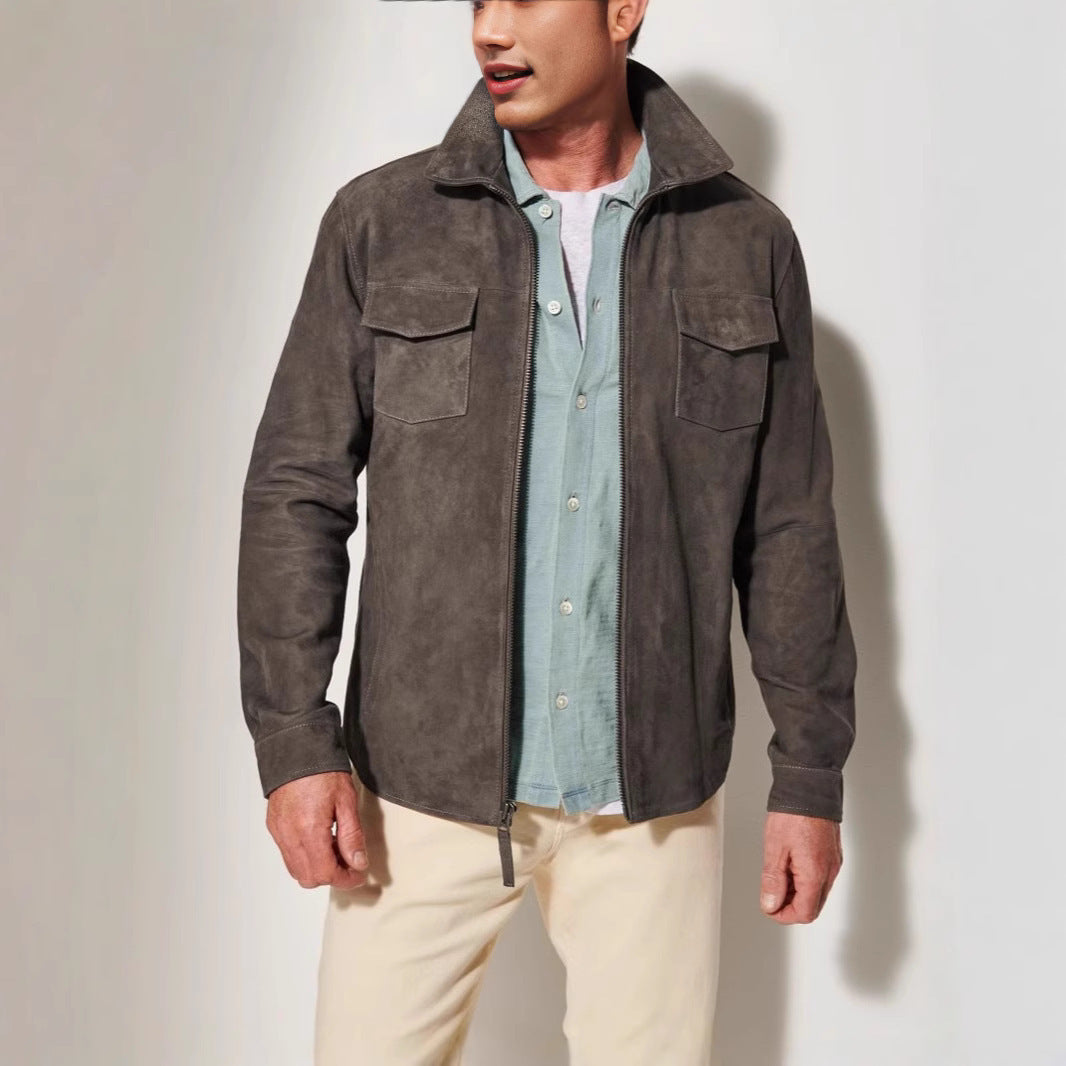 Herren elegante Wildlederjacke mit praktischen Brusttaschen Aliams