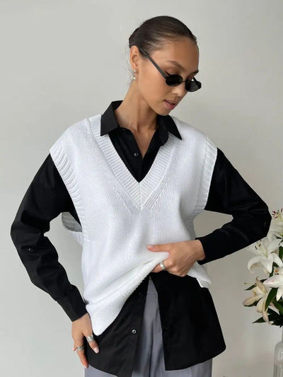 Damen Strickweste mit V-Ausschnitt und modernen Details Heidi-Mode