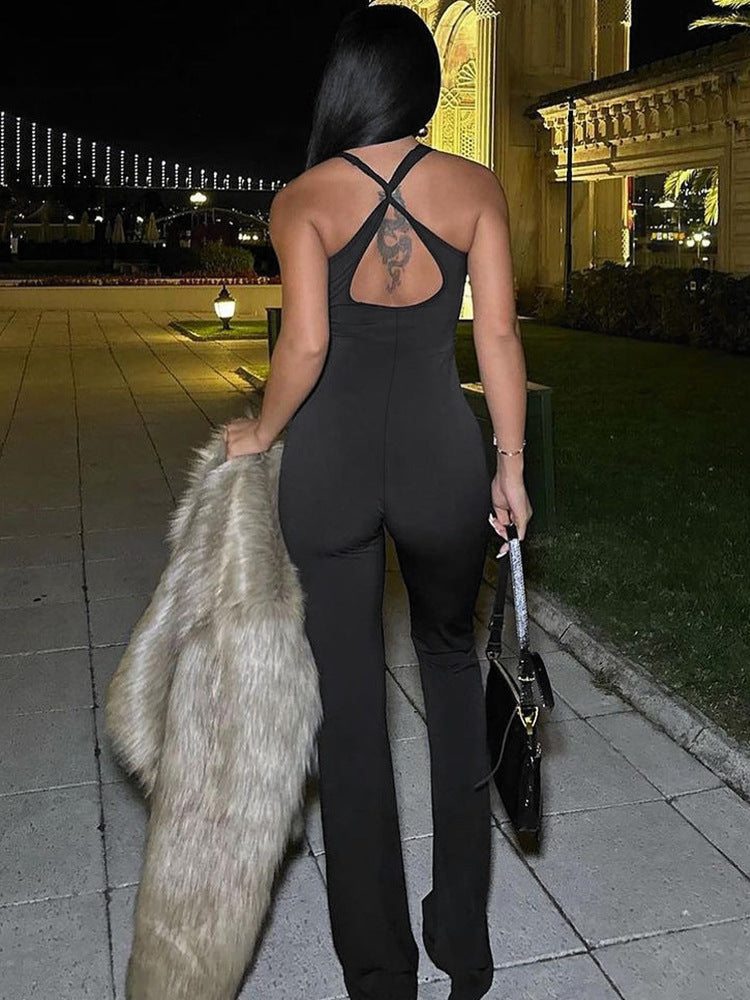 Damen eleganter Jumpsuit mit raffiniertem Rückenausschnitt und bequemen Beinen Heidi-Mode