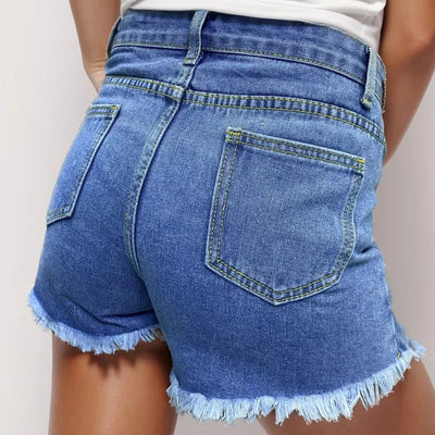 Damen Jeansrock im stylischen Miniformat mit Knopfdetails und Fransenabschlüssen Heidi-Mode