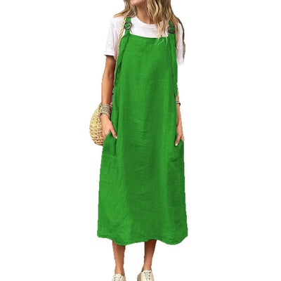 Damen Lässiges Leinenkleid mit praktischen Trägerdetails und großen Taschen Heidi-Mode