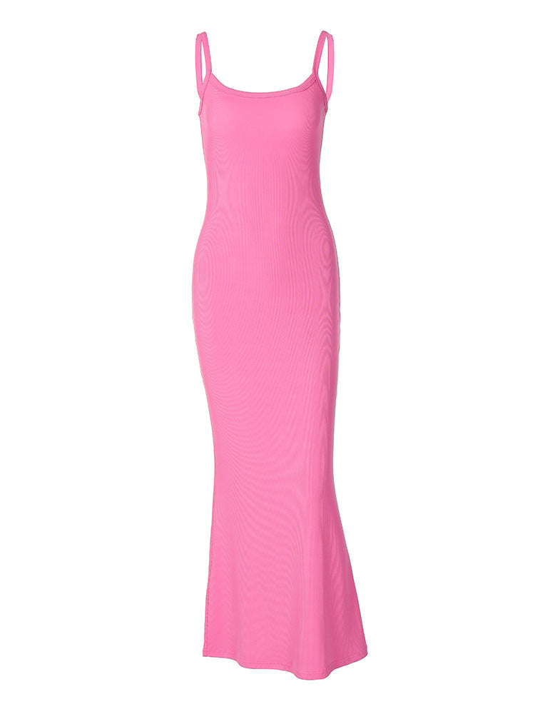 Damen Maxikleid mit feiner Rippenstruktur und schmalen Spaghettiträgern Heidi-Mode