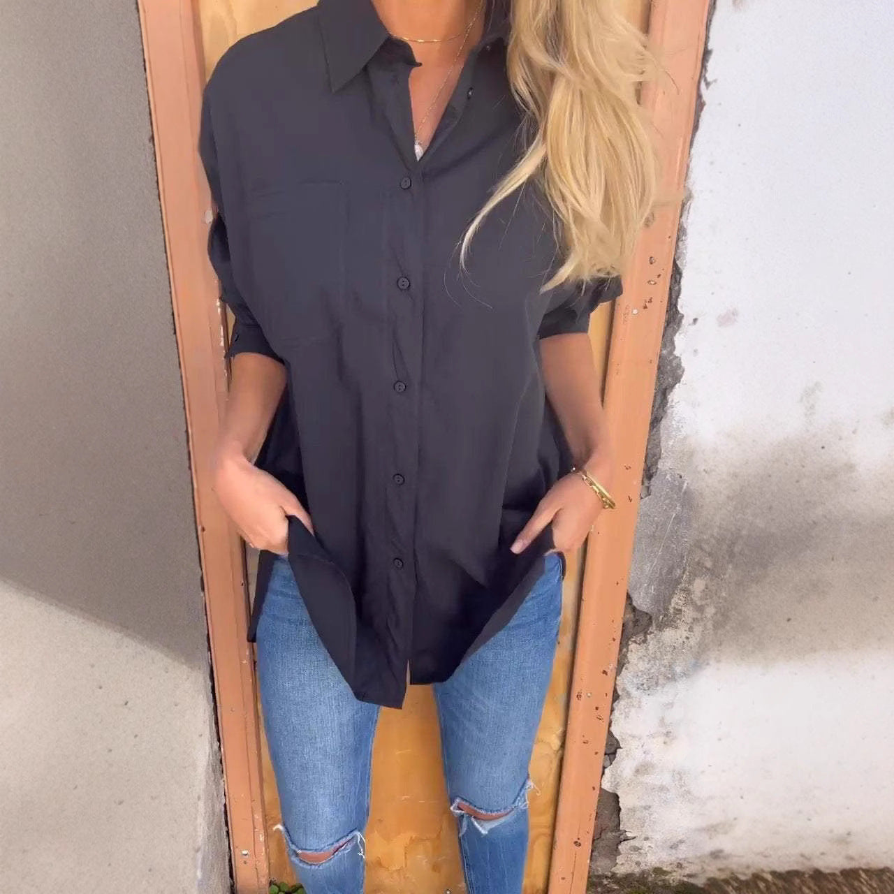 Damen Oversized Bluse mit strukturiertem Stoff und lässigem Schnitt Heidi-Mode