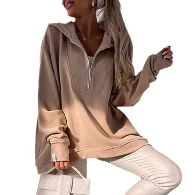 Damen Kapuzenpullover mit halbem Reißverschluss und lässigem Schnitt Heidi-Mode
