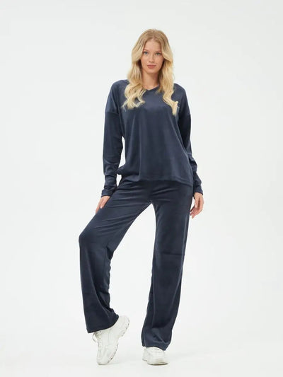 Damen Kuscheliges Lounge-Set mit V-Ausschnitt und weitem Bein Heidi-Mode
