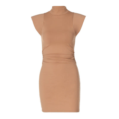 Damen figurbetontes Wickelkleid mit Stehkragen und Raffung Heidi-Mode