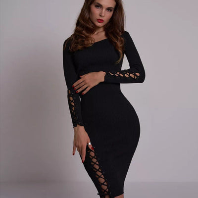 Damen figurbetontes Kleid mit seitlichen Cut-Outs und Rippstrickstruktur Heidi-Mode