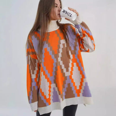 Damen Oversized Strickpullover mit grafischem Jacquard-Muster und lässigem Schnitt Heidi-Mode