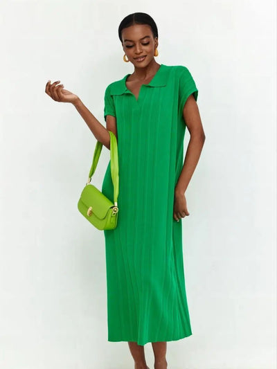 Damen Midi-Kleid mit schickem Kragen und Taillengürtel Heidi-Mode