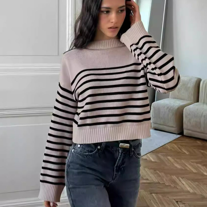 Damen Grobstrickpullover mit modernem Streifenmuster und weitem Schnitt Heidi-Mode