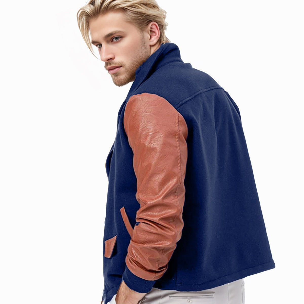 Herren elegante Bikerjacke mit kontrastierenden Ärmeln Aliams