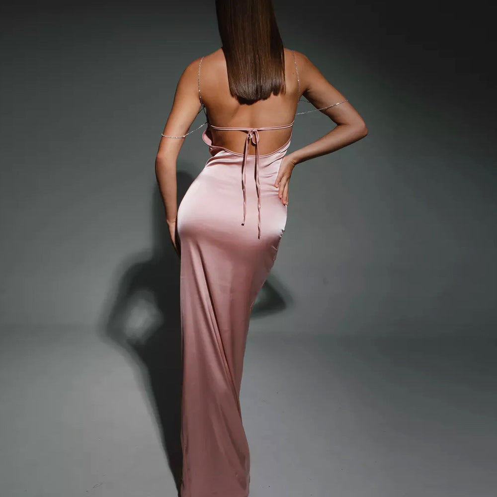 Damen elegantes Abendkleid mit spaghettiträgern und schimmerndem Satinfinish Heidi-Mode