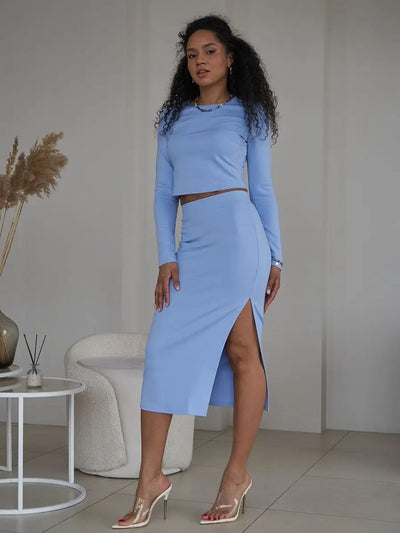 Damen figurbetontes 2-teiliges Set mit langem Arm und hohem Taillenschnitt Heidi-Mode