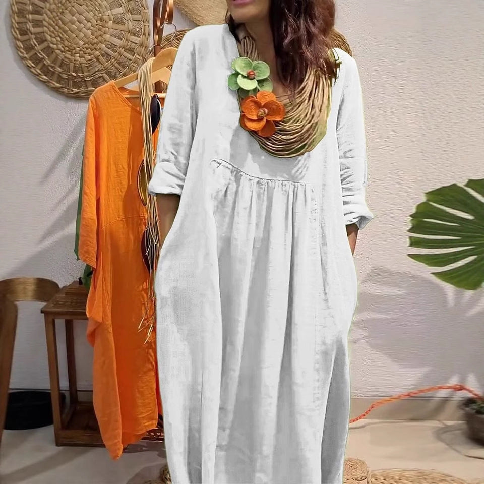 Damen Leichtes Sommerkleid mit eleganten Taschen und bequemen Zugdetails Heidi-Mode