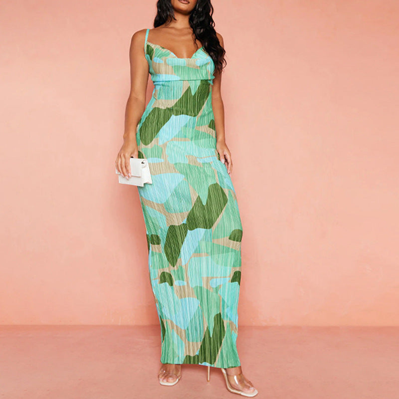 Damen Maxikleid mit schickem Faltenwurf und tiefem V-Ausschnitt Heidi-Mode