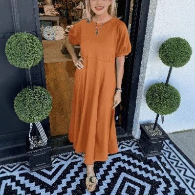 Damen Maxikleid mit schwingendem Schnitt und eleganten Puffärmeln Heidi-Mode