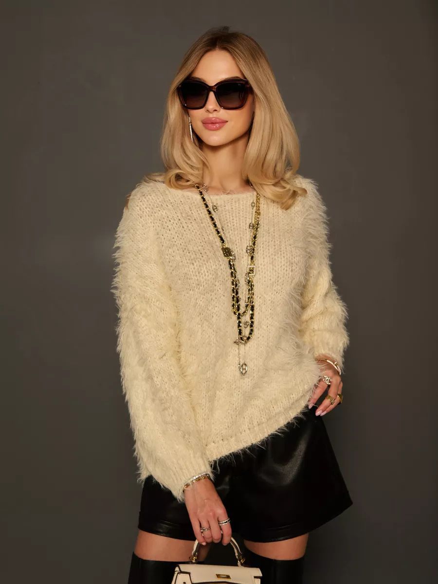 Damen Strickpullover mit weichem Flauschmaterial und eleganten Details Heidi-Mode