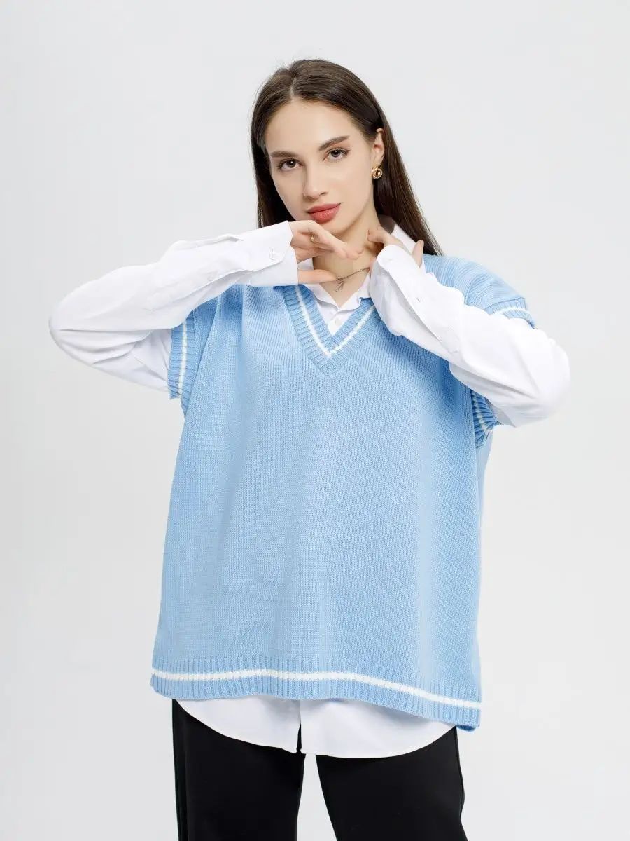 Damen Strickweste mit v-förmigem Ausschnitt und sportlichen Akzenten Heidi-Mode