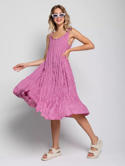 Damen luftiges Maxikleid mit Trägern und lässigem Faltenwurf Heidi-Mode