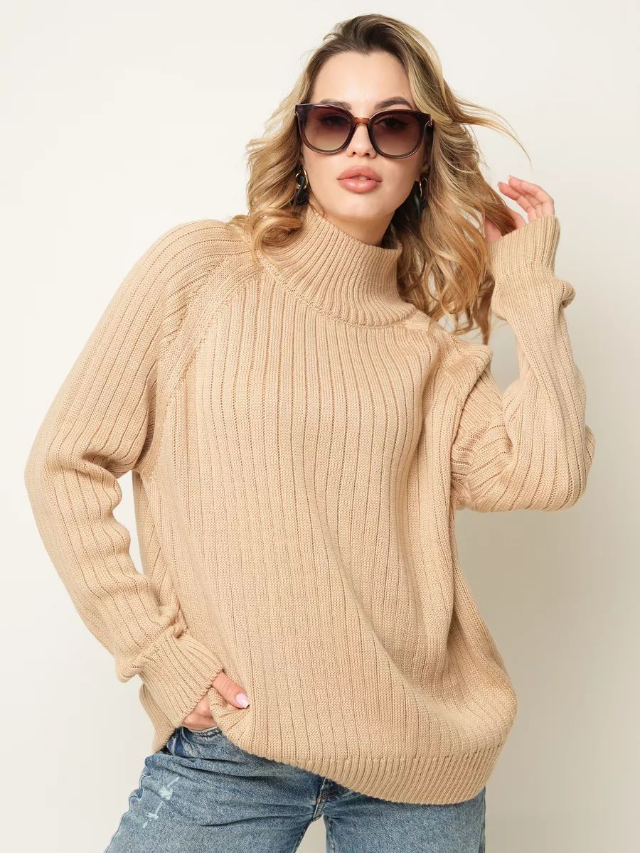 Damen kuscheliger Strickpullover mit hohem Kragen und feiner Rippstruktur Heidi-Mode