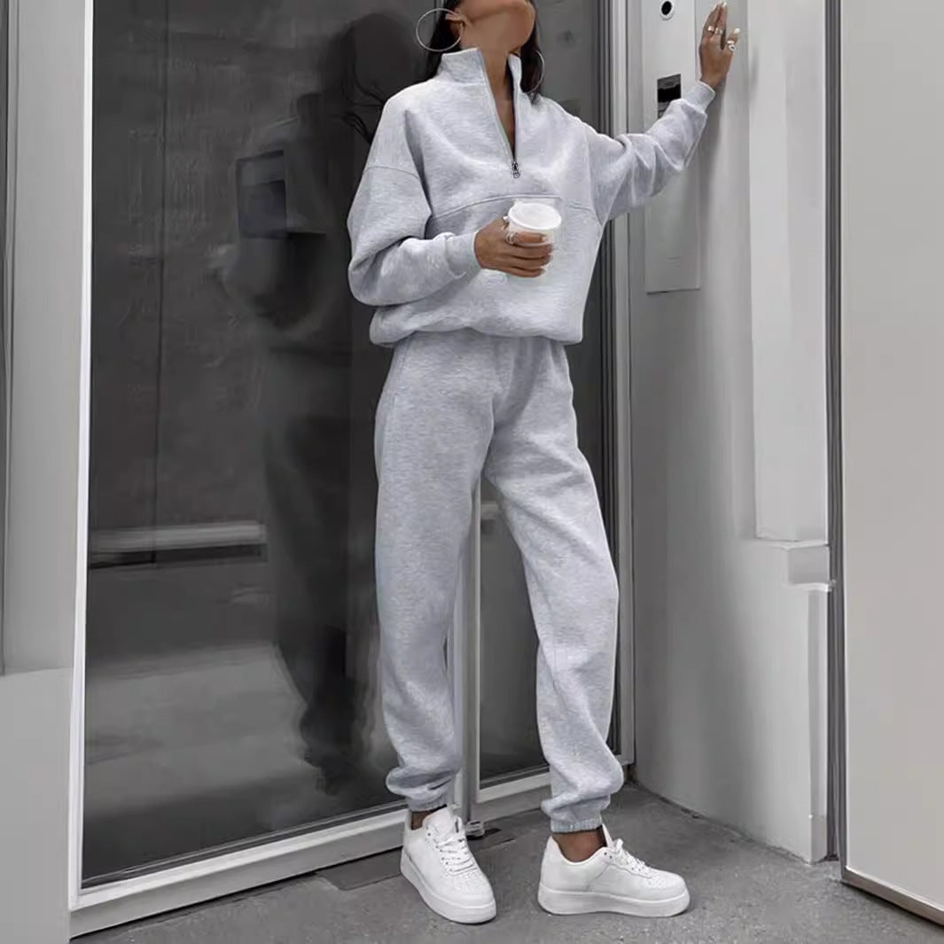 Damen sportliches Sweat-Set mit Reißverschluss und elastischem Bund Heidi-Mode