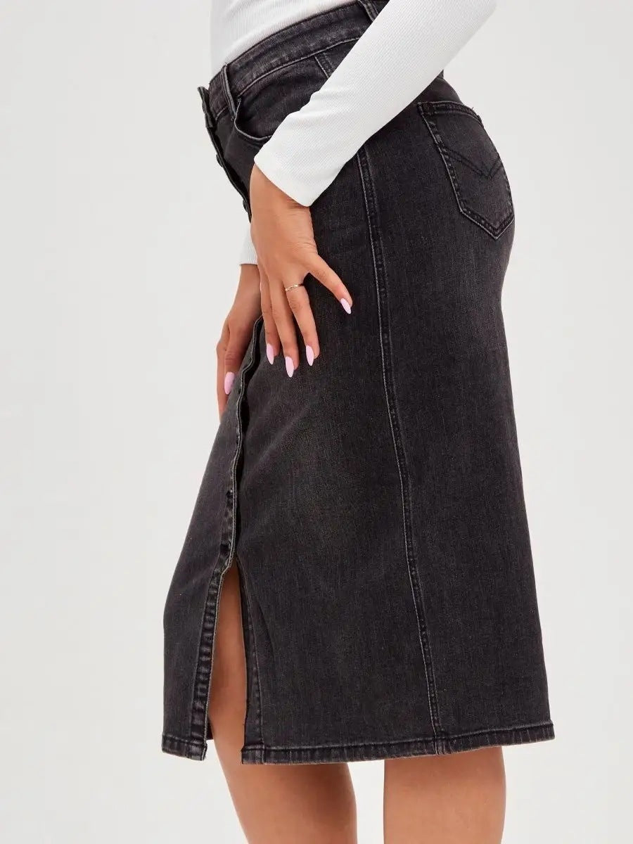 Damen Midirock mit Knopfdetails und seitlichem Schlitz Heidi-Mode