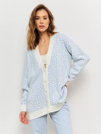 Damen stylischer Strickcardigan mit buntem Muster und lockerem Schnitt Heidi-Mode