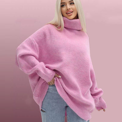 Damen kuscheliger Oversized Pullover mit hohem Kragen und konischem Schnitt Heidi-Mode