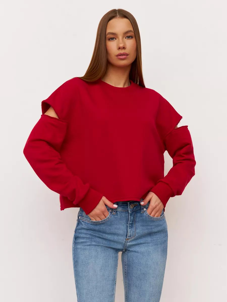 Damen lässiges Sweatshirt mit asymmetrischen Cut-Out-Details und oversized Schnitt Heidi-Mode