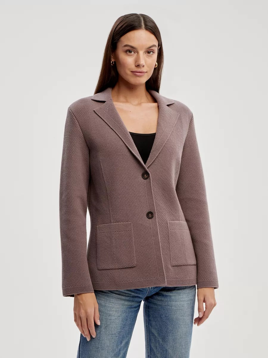 Damen strukturierte Blazerjacke mit elegantem Revers und funktionalen Taschen Heidi-Mode