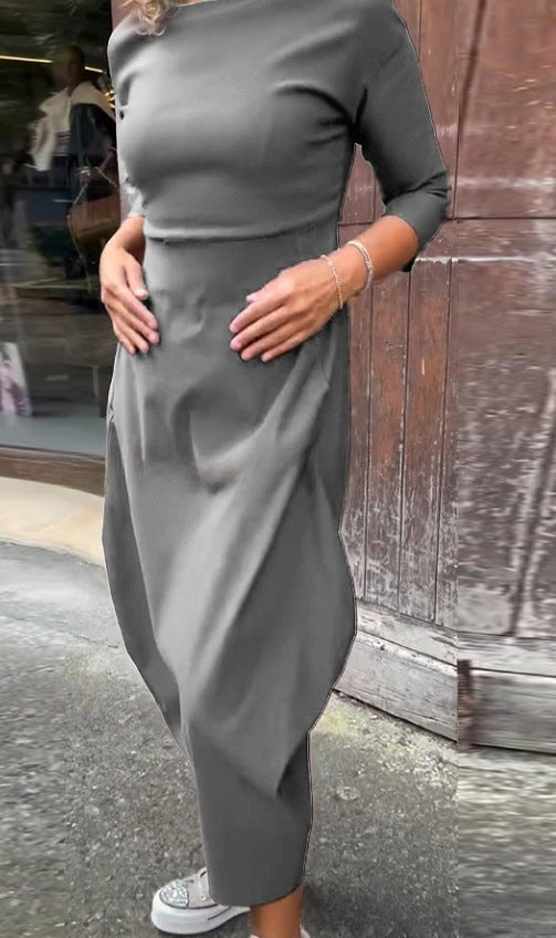 Damen elegantes Midi-Kleid mit asymmetrischem Schnitt und Rückenausschnitt Heidi-Mode