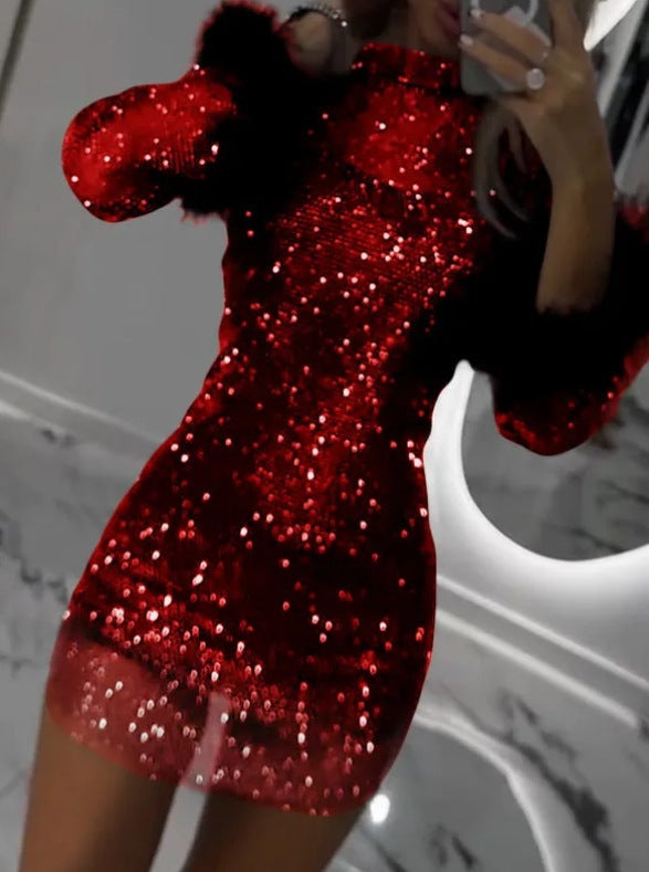 Damen Strassbesetztes Minikleid mit transparentem Oberteil und glamourösen Details Heidi-Mode