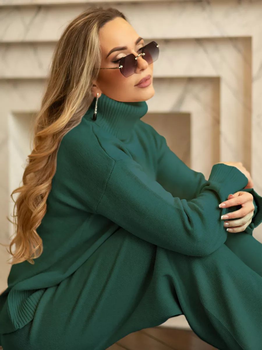 Damen Strickpullover mit hohem Kragen und leichtem Oversized-Schnitt Heidi-Mode