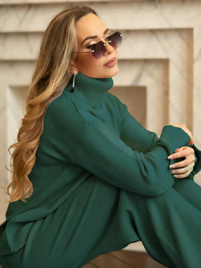 Damen Strickpullover mit hohem Kragen und leichtem Oversized-Schnitt Heidi-Mode