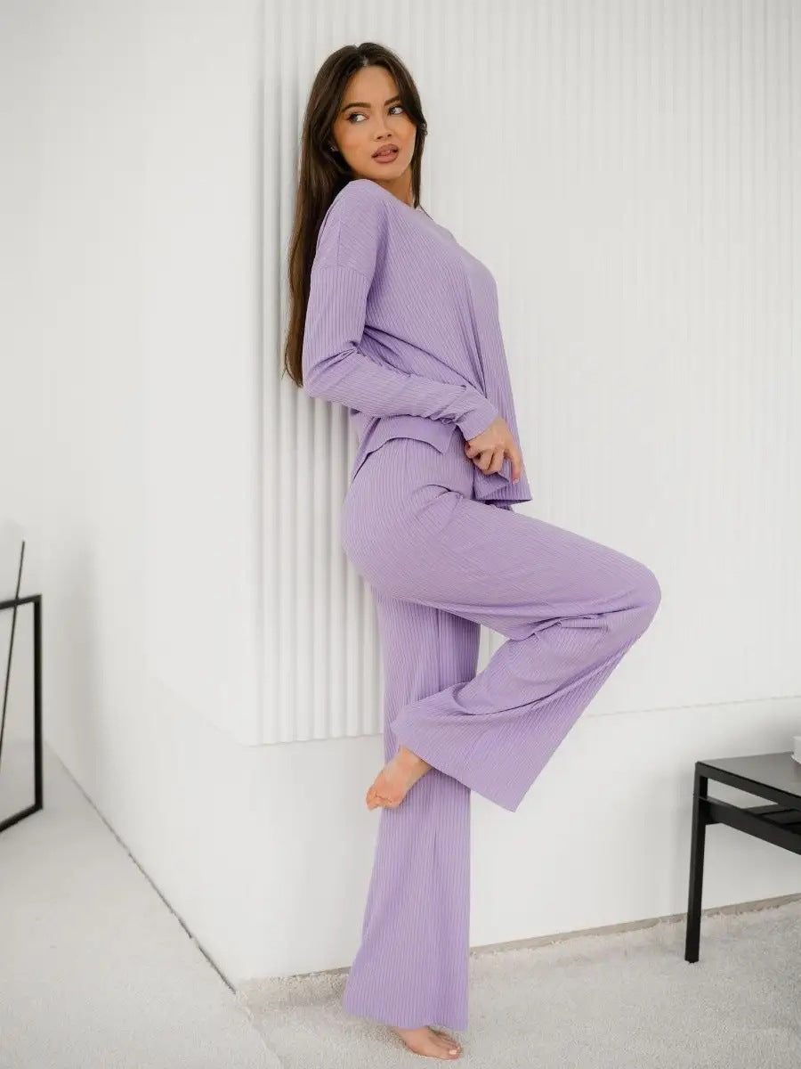 Damen bequemer Loungeanzug mit langem Ärmel und weitem Schnitt Heidi-Mode