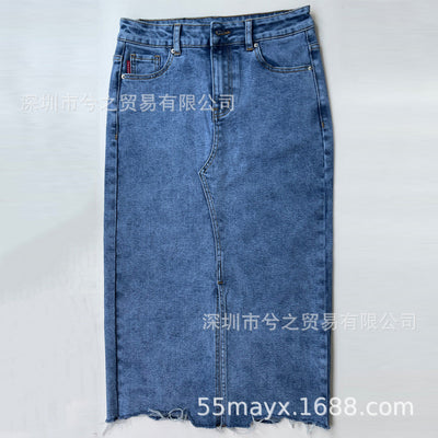 Damen Midirock mit seitlichem Schlitz und fransigem Saum Heidi-Mode