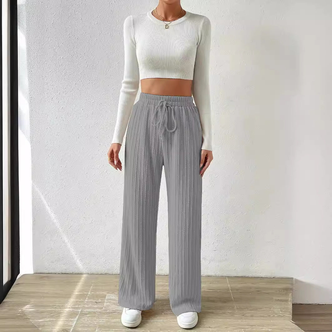 Damen lässiges Lounge-Set mit dehnbarem Crop-Top und weichen Palazzo-Hosen Heidi-Mode