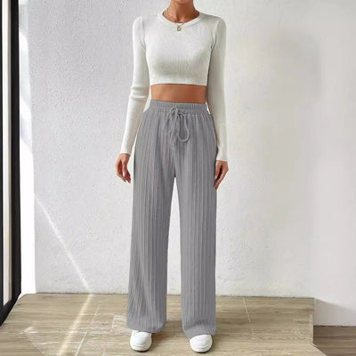 Damen lässiges Lounge-Set mit dehnbarem Crop-Top und weichen Palazzo-Hosen Heidi-Mode