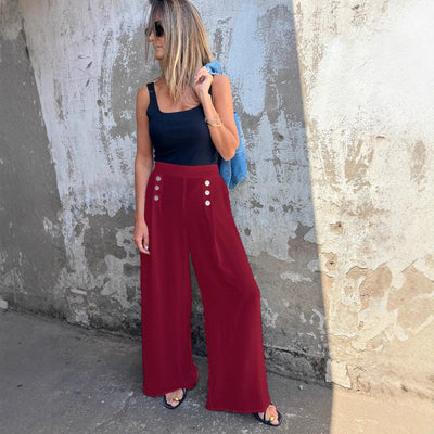 Damen High-Waist Palazzo-Hosen mit modischen Knopfdetails Heidi-Mode