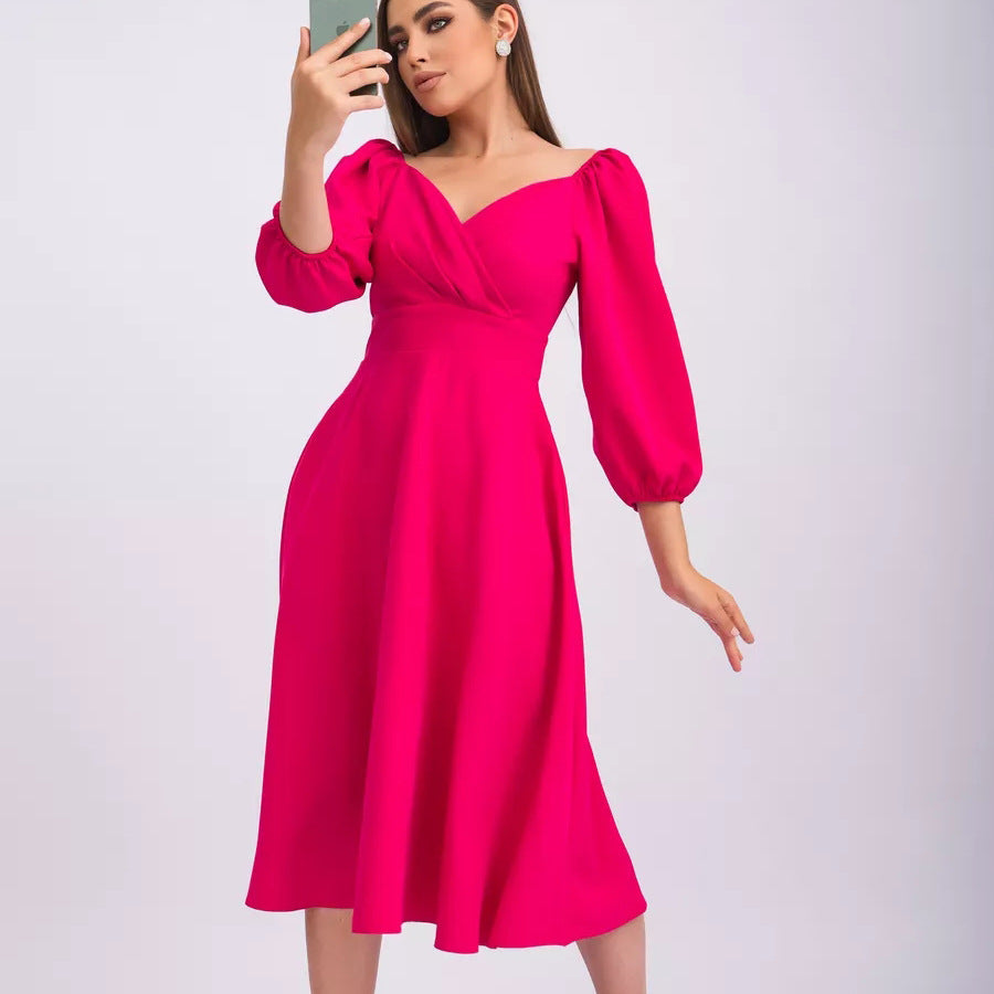 Damen Wickelkleid mit volumetrischen Ärmeln und elegantem V-Ausschnitt Heidi-Mode